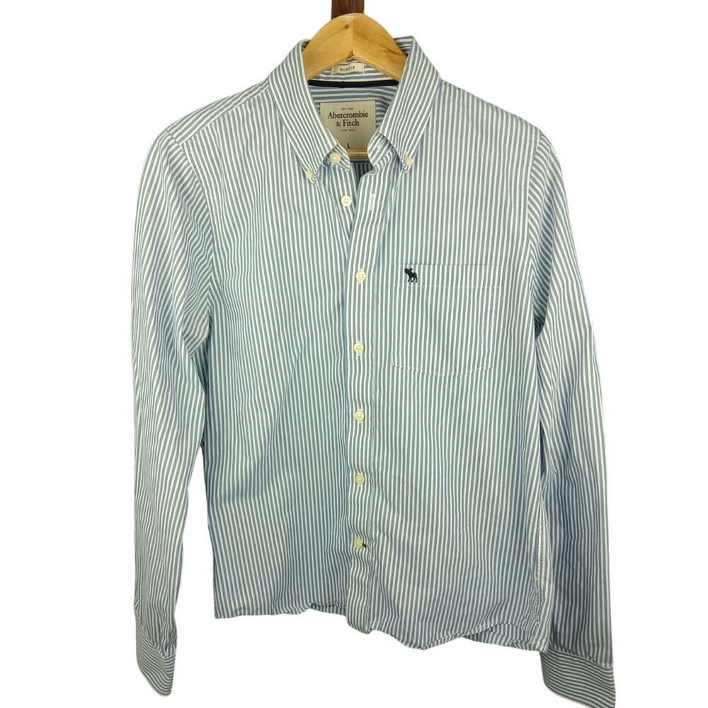Abercrombie & Fitch Men’s Blue Stripe Muscle Fit Button-Down Shirt